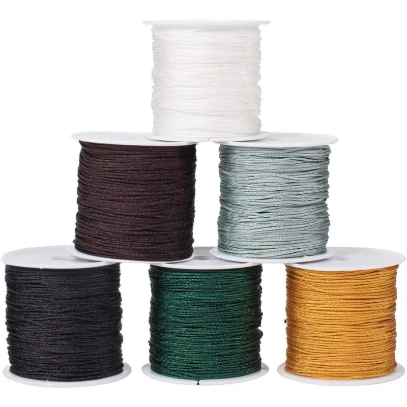 6 Rolls About 230 Yards Braided Nylon Craft Thread Cord 1mm Satin Trim Cord Chinese Knotting Beading Cord for DIY Jewellery