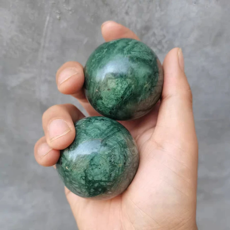 Chinese Traditional Style Lucky Green Jade Hand Exercise Balls Health Care Massage Stress Relief Baoding Balls Fortune Blessing