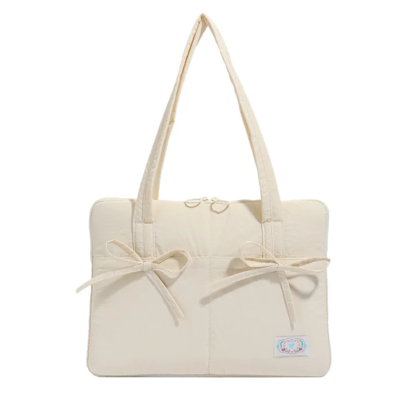 Borsa portaoggetti per laptop da 14 pollici con fiocco fresco in nylon impermeabile, borsa a tracolla singola da donna ultraleggera e resistente agli urti