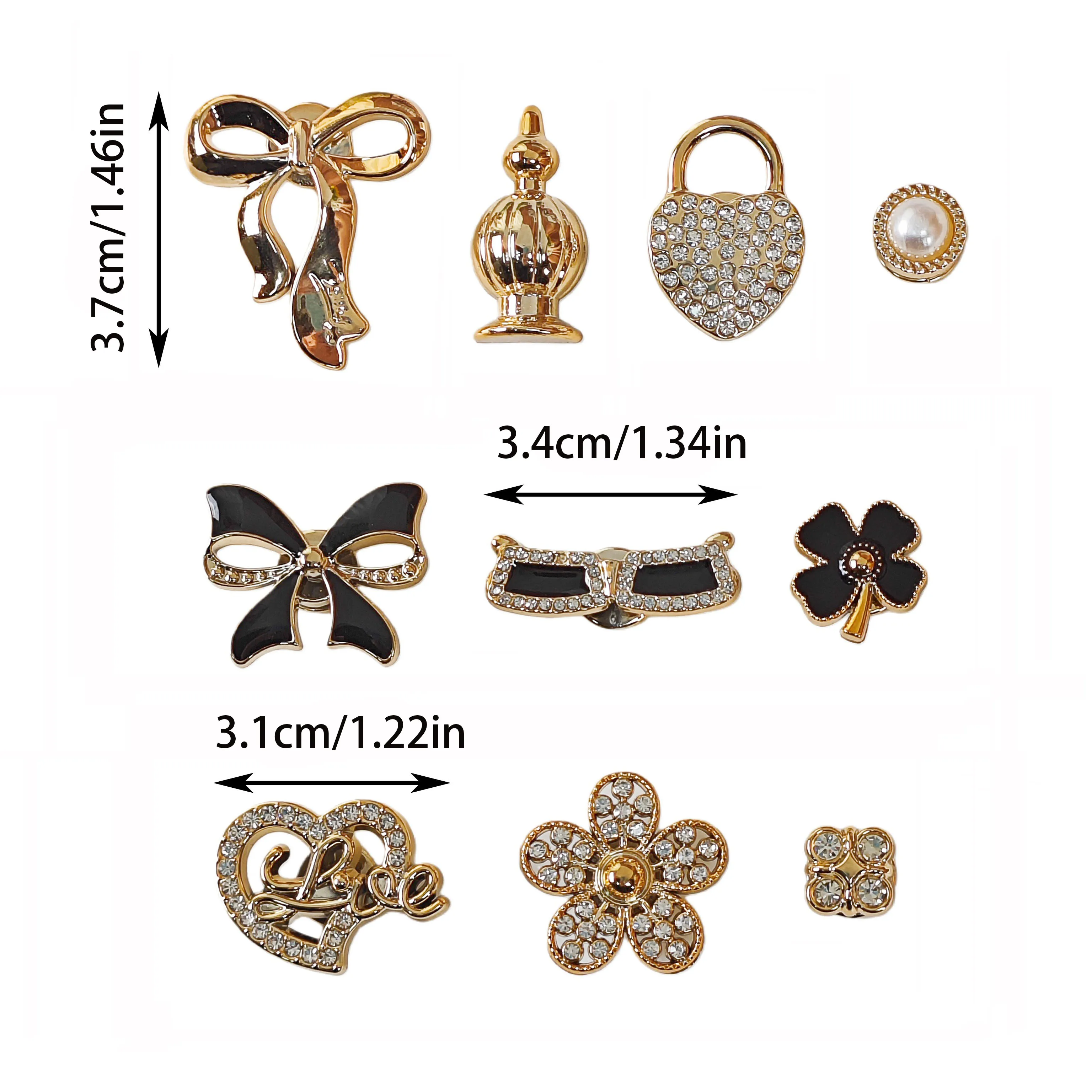 10Pcs DIY Shoe Decoration Charms: Shiny Bows, Flowers, Hearts, Glasses Decoration Clips. Non-Metallic Lightweight Material. Y2K Fashion Versatile Cute Personality Accessories for Men and Women. Suitable for Eva Beach Shoes, Sandals, Removable Shoe Decorations, Holiday Gifts