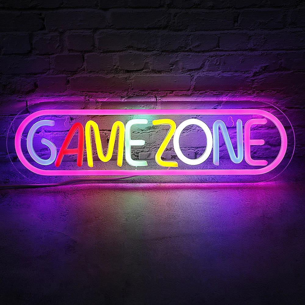 Jogo colorido LED Neon Light Sign, Game Zone Neon Sign, Wall Decor, Festa, Quarto, Lightup