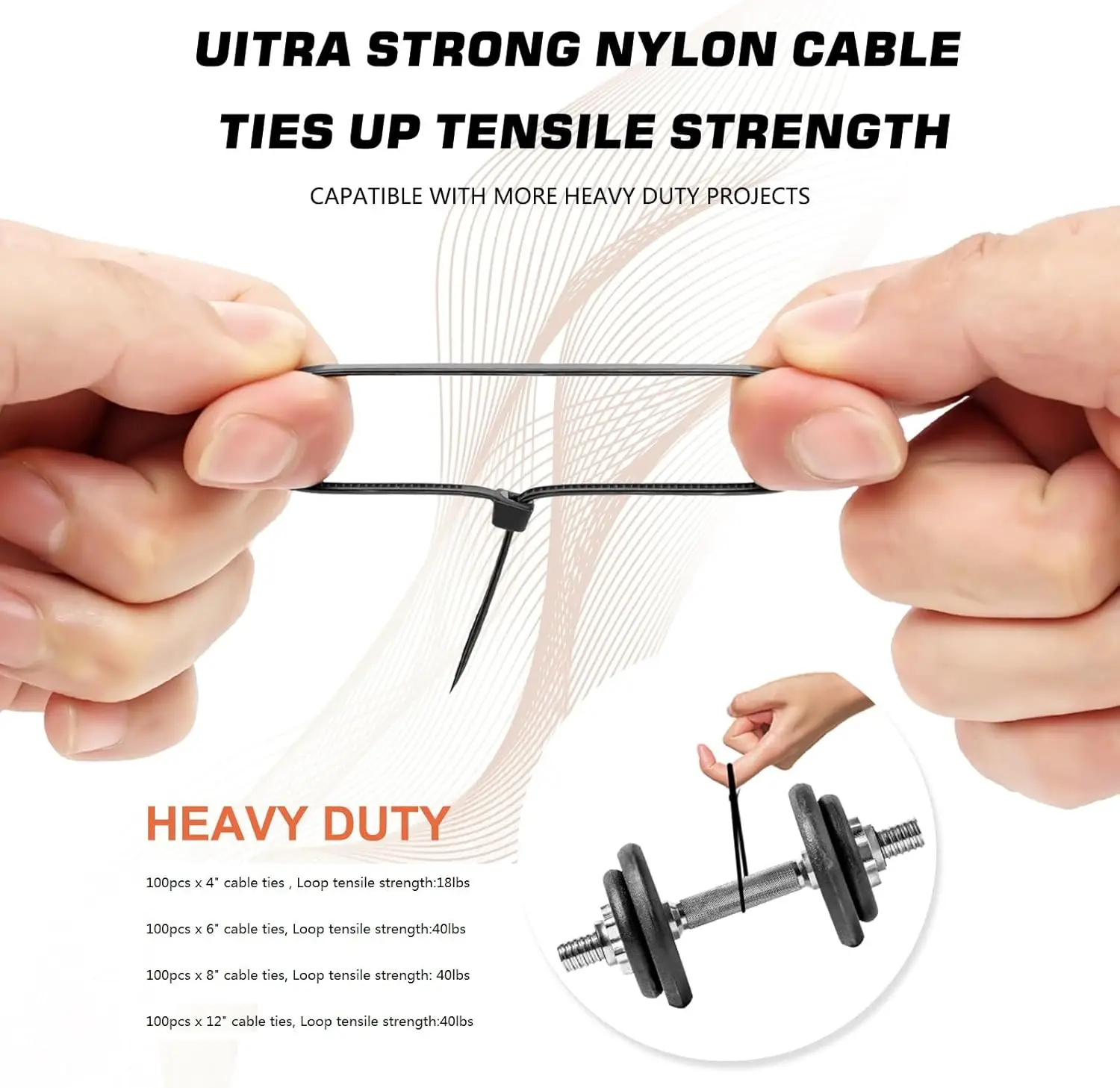 100~1000PCS Nylon Zip Ties Self-locking Wire Ties Plastic  Heavy Duty Cable Ties Set Cable Organisers Fastening Ring Loop