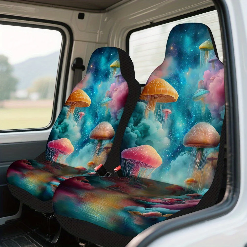 2pcs Graduation Fantasy Sky Print Car Seat Covers – Fit For Cars, Trucks, Vans, SUVs | Durable Seat Protectors | Easy Installat