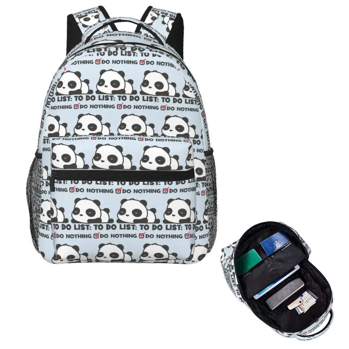 Fashion To Do List Do Nothing Panda Print Student Backpack School Bag Hiking Travel Daypack for Boys Girls Bookbag Shoulder Bags