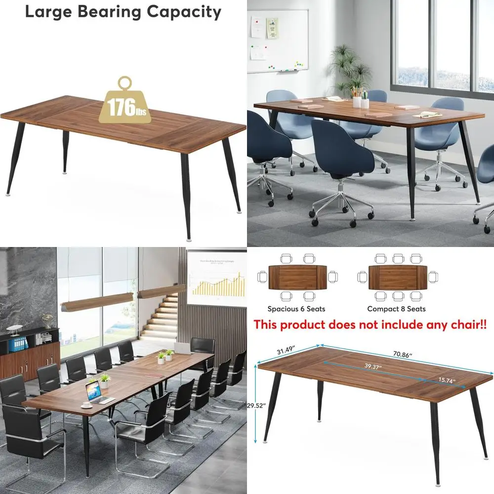 

Промышленный стол для переговоров длиной 6 футов с металлическими ножками, коричневый и черный, 70,8 длина x 31,5 ширина x 29,5 высота (дюймы)