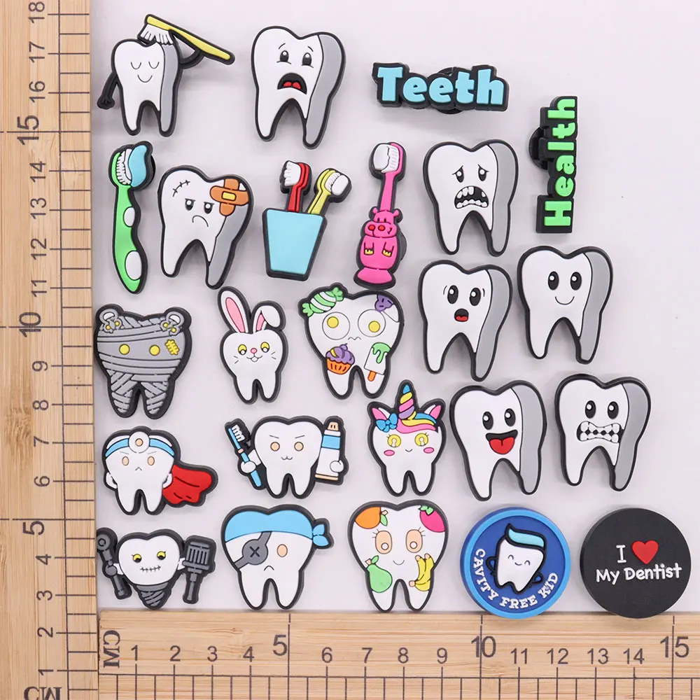 1-24pcs Teeth Dental Health Boys Girls Shoe Charms DIY Clogs Decorations Fit Cute Sandals Buckle Birthday Gifts