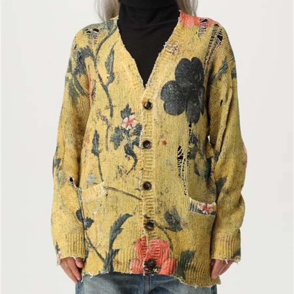 

2025 женская зимняя одежда, свитер, трикотаж, свободный крой с 3D принтом, женская верхняя рубашка Y2K, новый модный кардиган высокого качества, бюстгальтер