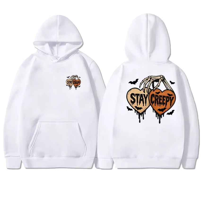

2025 Harajuku Stay Creepy Spooky Graphic streetwear Unisex Dripping Heart Halloween Hoodie Men women vintage Fleece Sweatshirt
