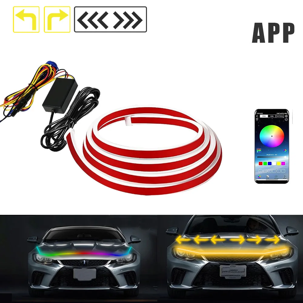 RGB Auto-kaplichtstrip met vloeiende knipperlichten, LED-strip 12V universeel flexibel LED-dagrijlicht DRL autolamp