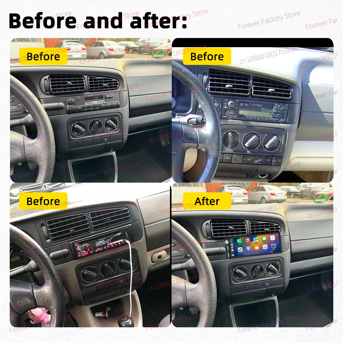 Carplay 6.86 "شاشة الوسائط المتعددة 1 Din راديو السيارة أندرويد لشركة فولكس فاجن فولكس فاجن فينتو 1992-1998 وحدة رئيس Autoradio GPS BT Wifi #2