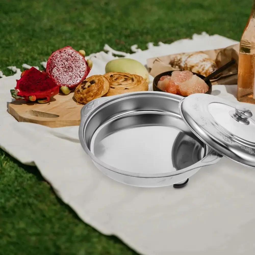 Stainless Steel Buffet Chafing Dish Food Tray Handle Hot Pot Portable Cooking Gear Multifunctional Silver