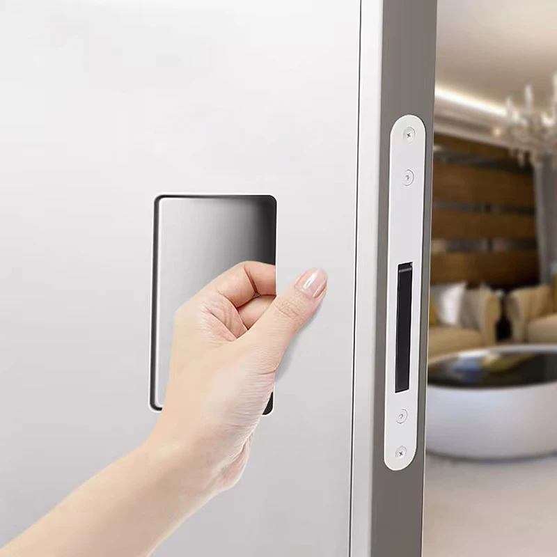 Magnetic Suction Silent Invisible Wood Sliding Spring Embedded Push and Pull With Lock Hidden Good Concealed Door Handle