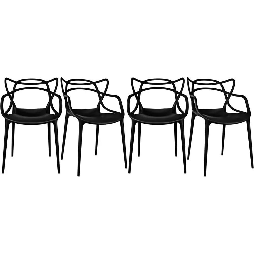 Stackable Plastic Dining Chairs - Indoor/Outdoor, Weatherproof, Set of 4, Black