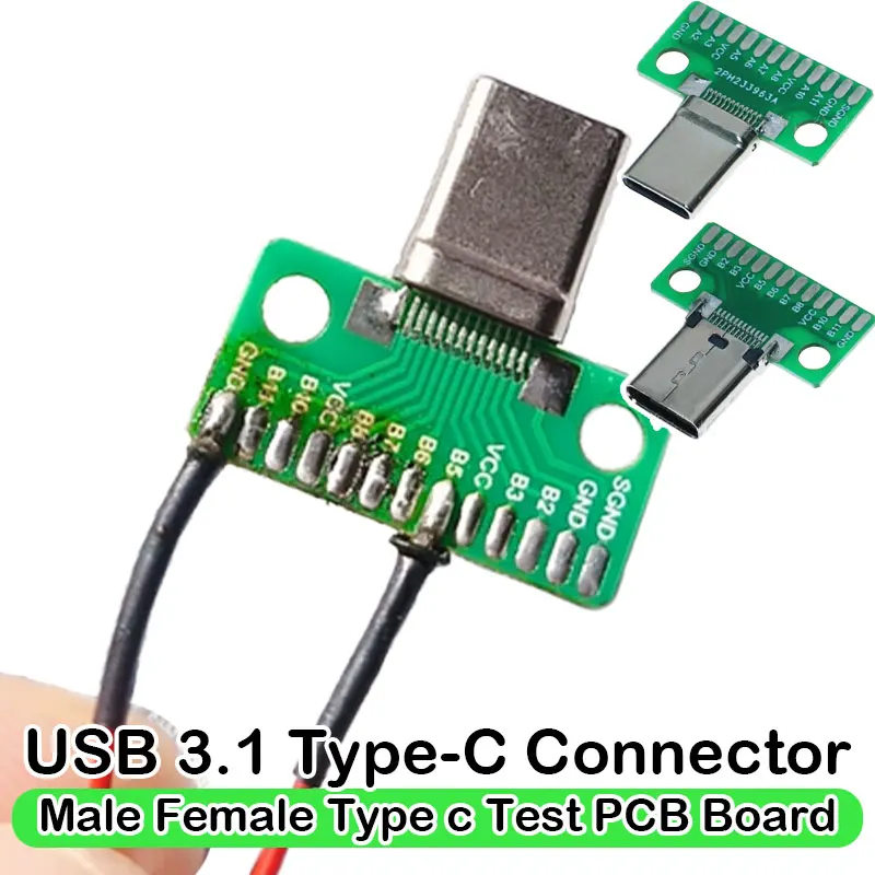 USB 3.1 Type-C Connector Male Female Type C Test PCB Board Universal Board with USB3.1 24P Port Test Board Socket Connector
