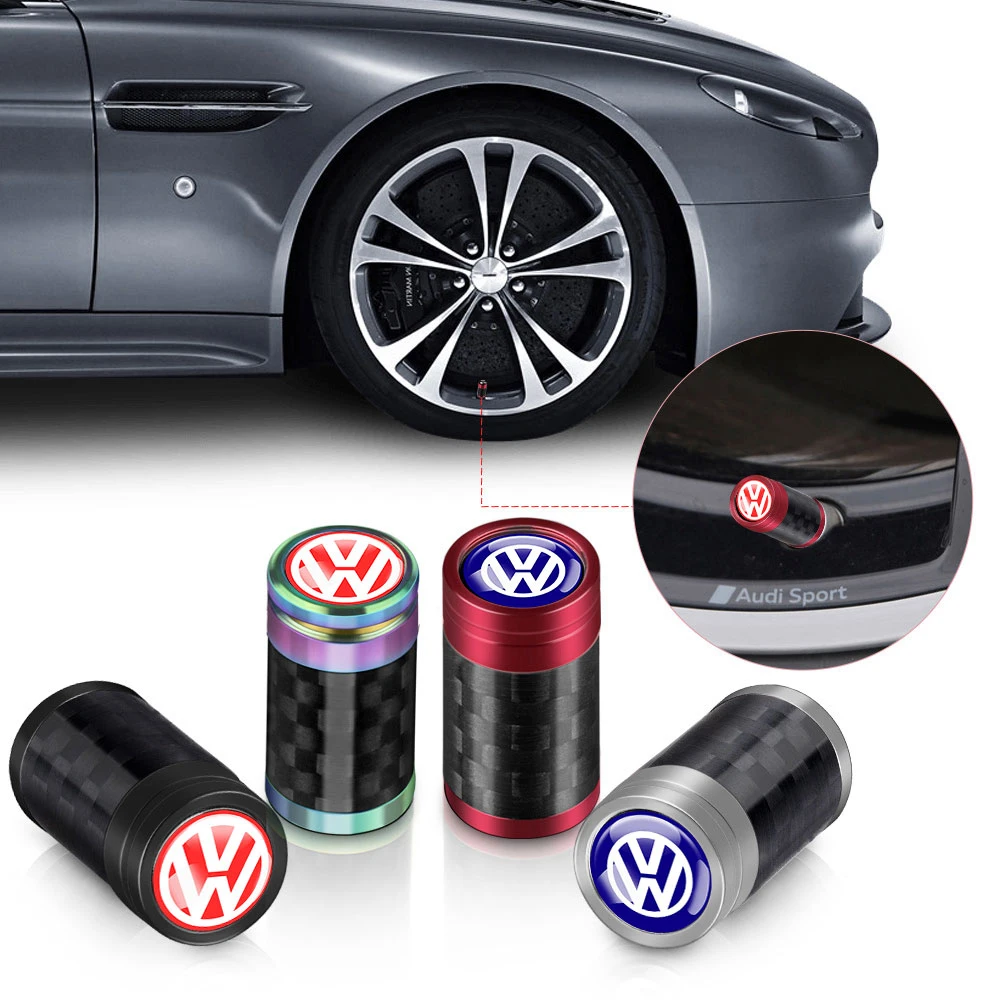 4pcs Car Carbon Fiber Wheel Tire Valve Caps Auto Accessories For Volkswagen Polo GTI Bora Rline Jetta Golf 7 8 Tiguan Tharu VW R