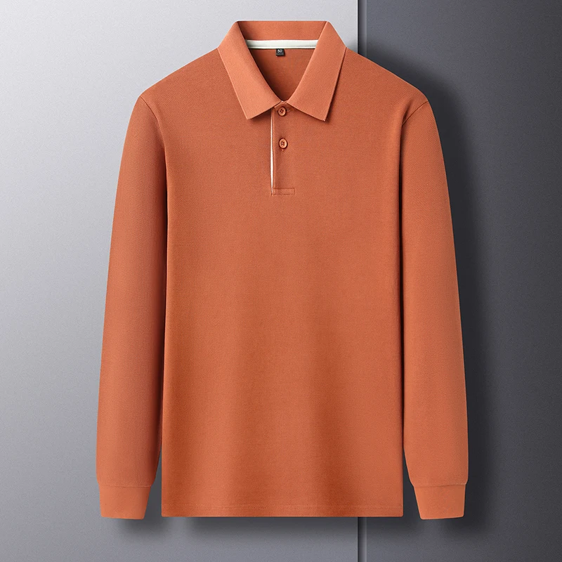 

100% Cotton Men Business Polos 2025 Autumn Long Sleeve Classic Solid Tops Male Formal Cotton Turn Down Collar T-shirts