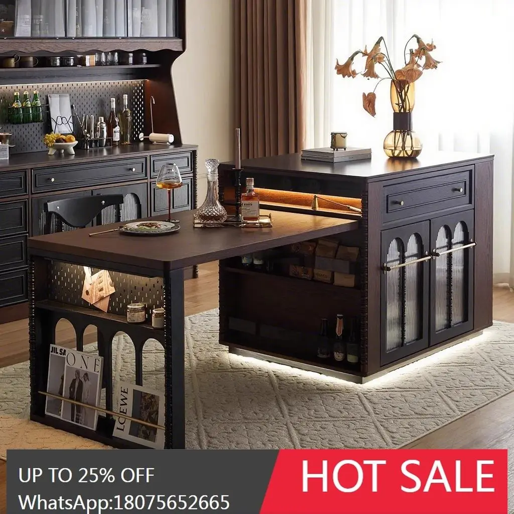 

SGF French Retro Solid Wood Island Dining Table Integrated Multifunctional New Chinese Style Extendable