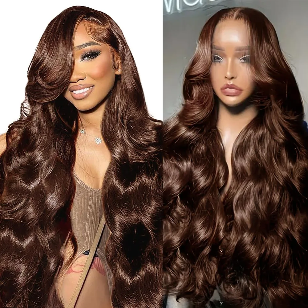 

28-дюймовый парик из натуральных волос шоколадно-коричневого цвета, 13x4, с волнистым эффектом, кружевной фронтальный парик из натуральных волос, HD-фронтал, 4 # Коричневый парик для чернокожих женщин