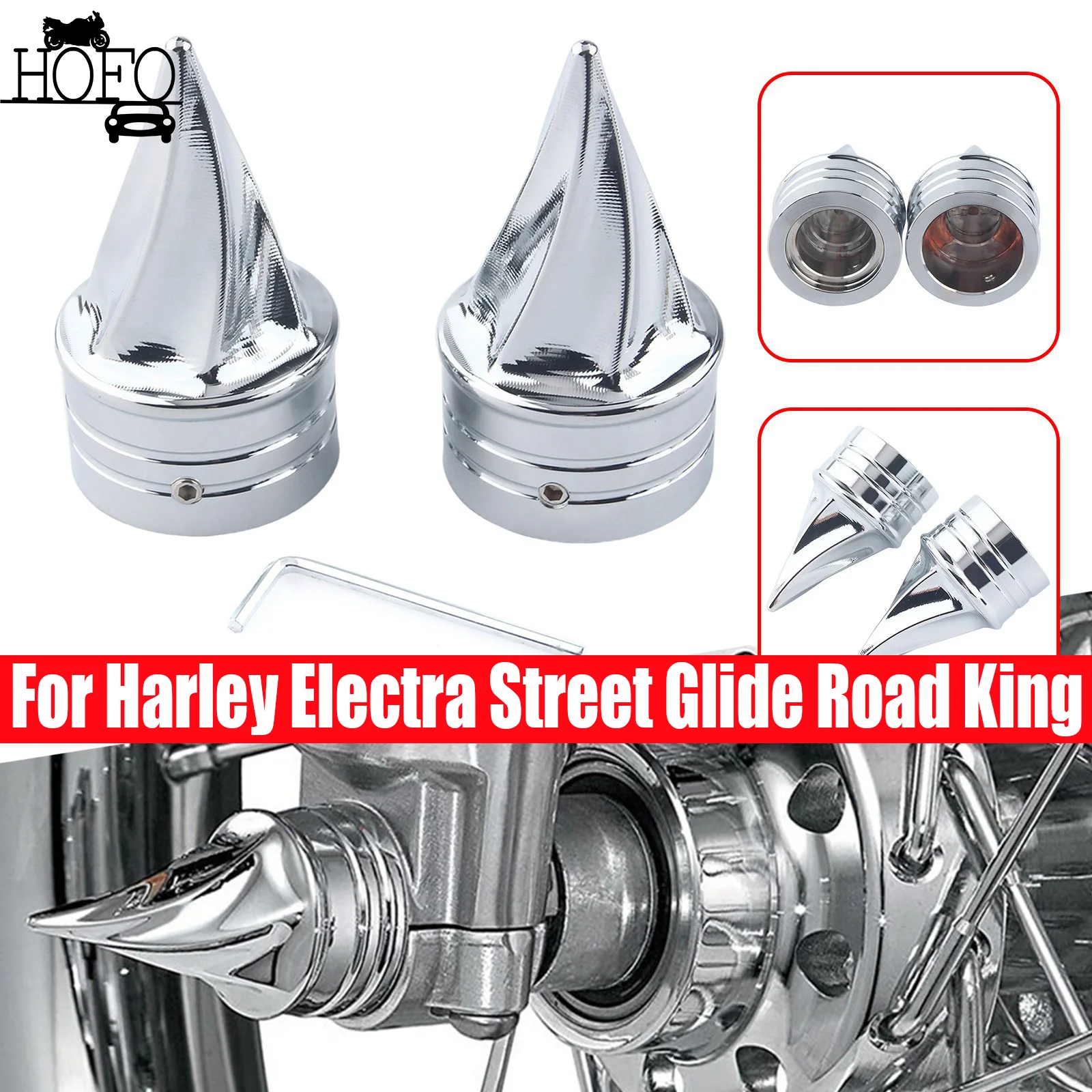 

Motorcycle Spike Front Axle Cap Nut Covers Chrome For Harley Electra Street Glide Road King