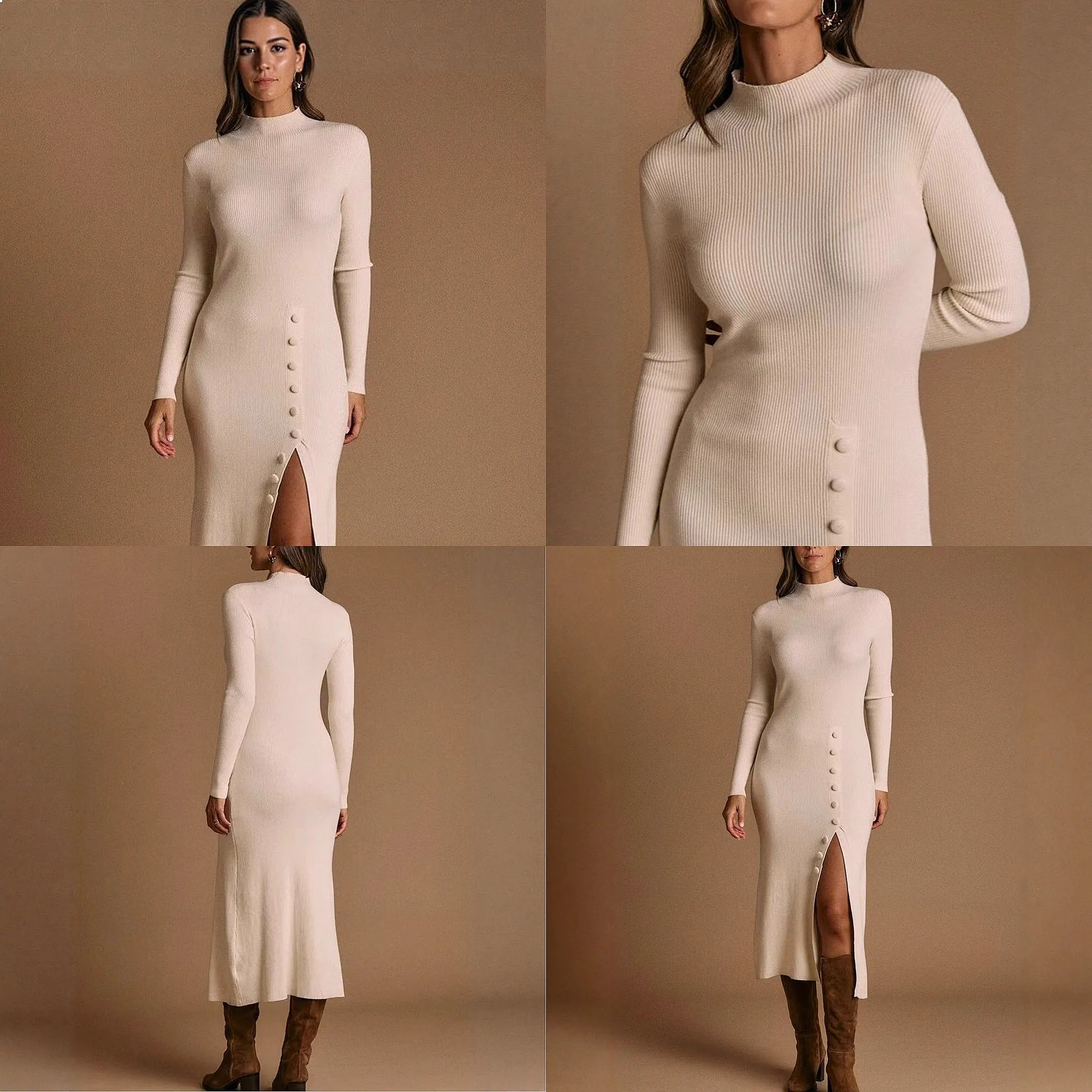 

Knitted Dress Dresses Spring Summer Women Mid Long Split Button Solid Simple Elegant