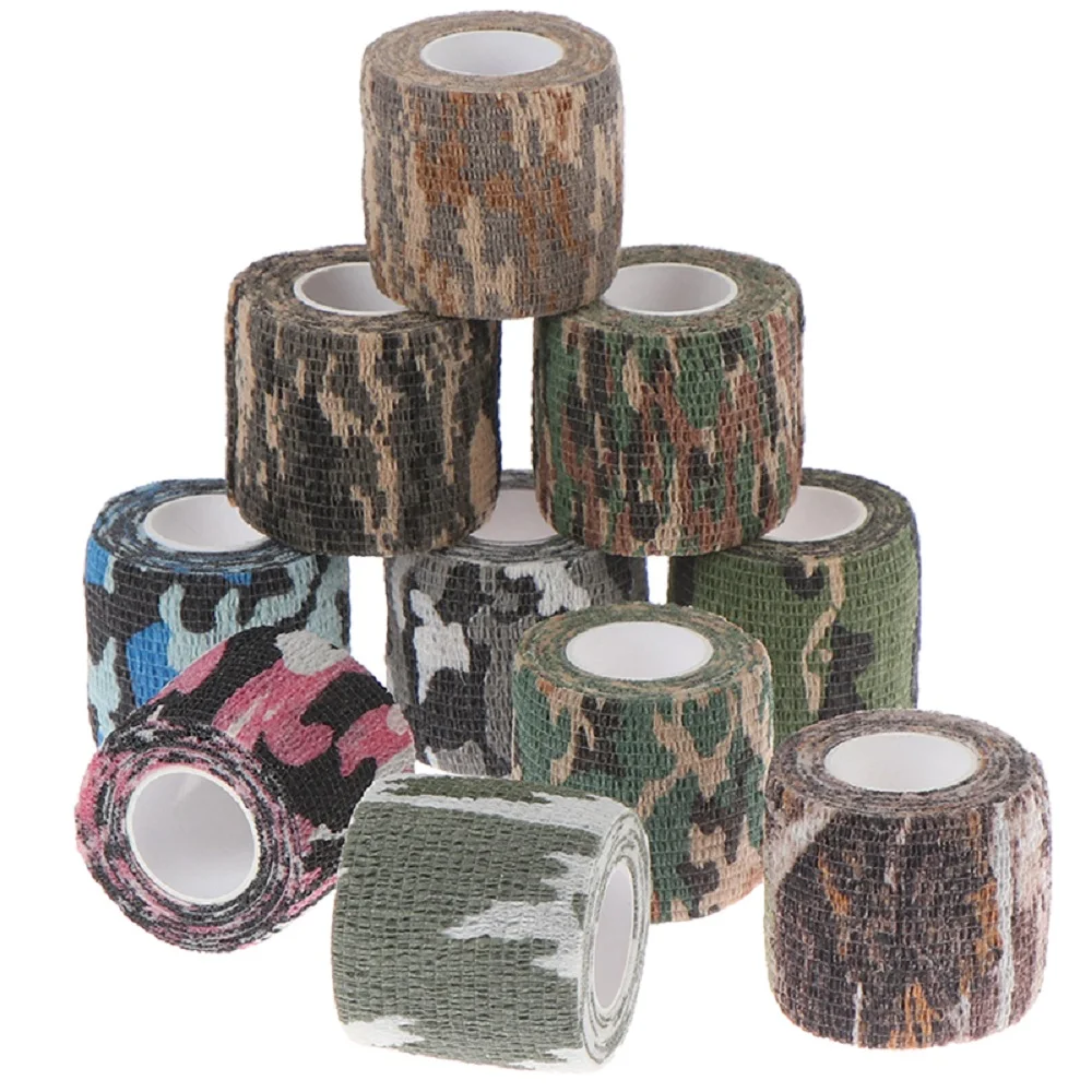 8 Rolls Outdoor Tool Camouflage Tape Camo Wrap Self-Adhesive Tapes Protective Non-Woven Fabric Stretch Bandage