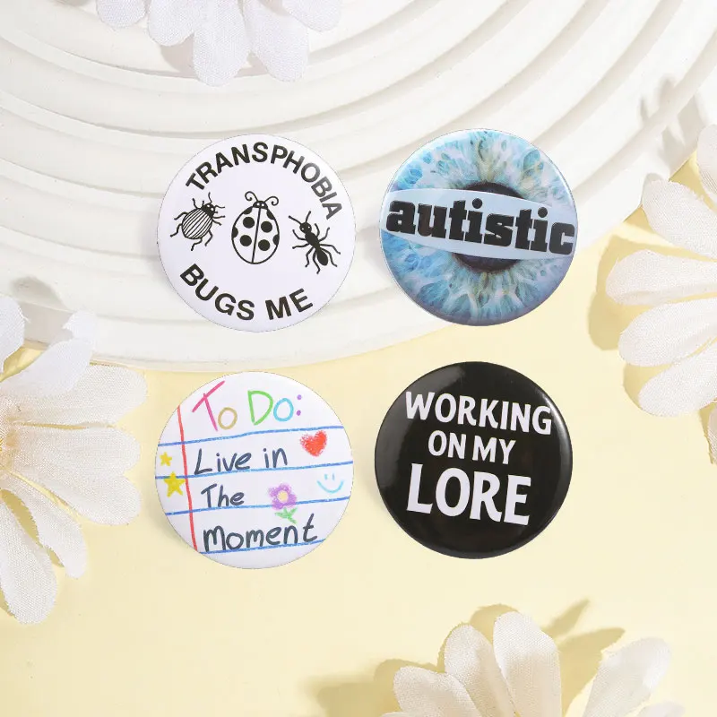 Cartoon Text Pattern Badge Funny Slogan Round Enamel Pins Fashion Lapel Metal Brooches Backpack Cloth Jewelry Gift for Friends
