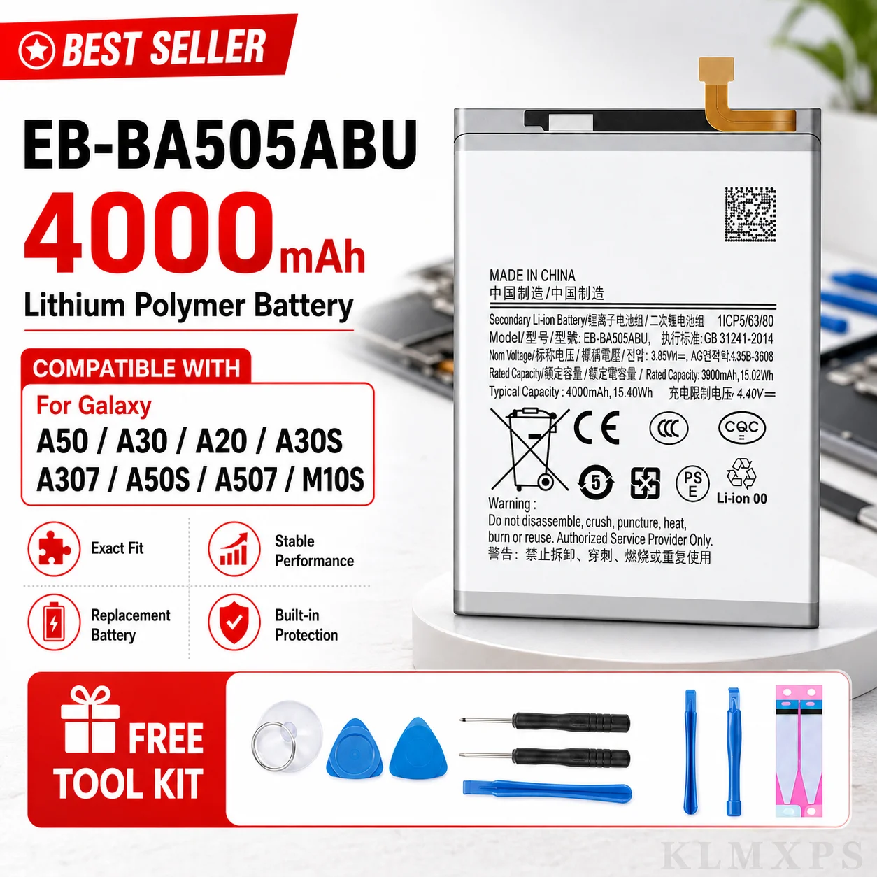4000mAh Replacement Battery EB-BA505ABN EB-BA505ABU For Samsung Galaxy A50 A30 Series A505F A505FN/DS/GN A505W With Tools