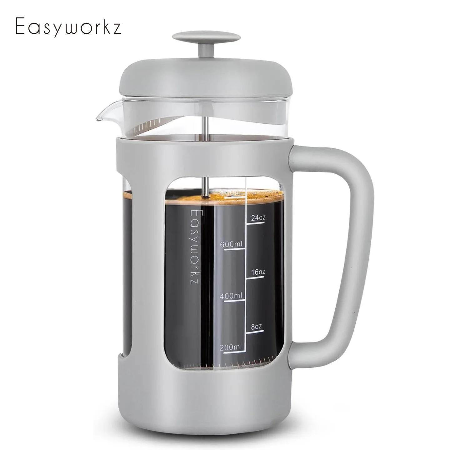 Caffettiera French Press Easyworkz da 34oz/1000ml, pressa in vetro con scala graduata, filtro a 4 livelli e cucchiaio in omaggio