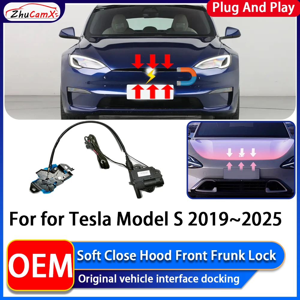 ZhuCamX Auto Soft Close Hood Front Frunk Lock Elektrische Cover Automatische Lock Dichter Plug en Play Voor Tesla Model S 2019-2025