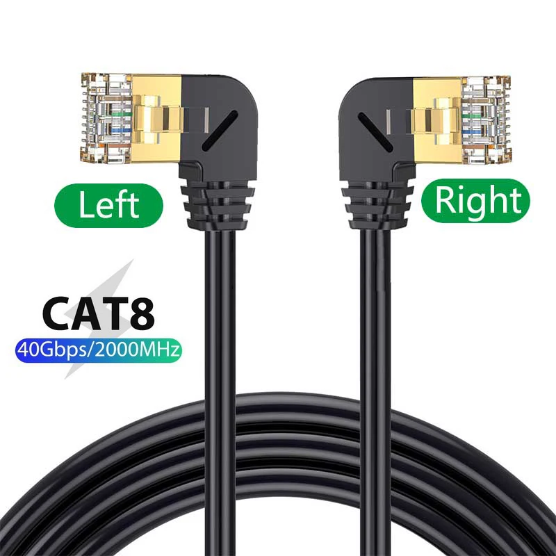 Cat8 kabel Ethernet SFTP 40Gbps 2000MHz Cat 8 RJ45 sieć Lan 90 stopni w górę w dół lewego prawego kąt do internetu RJ45 Superfine Cable