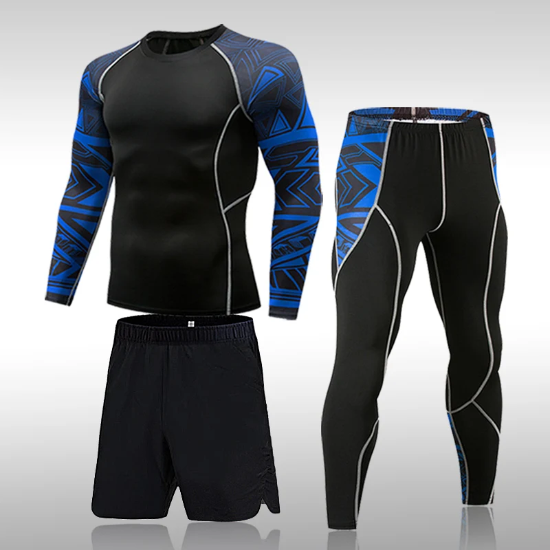 Men\'s Quick Dry T-shirt + Leggings Set Summer Breathable Casual T Shirt Running Set Fashion Compression Male Sport Suit 2022 New