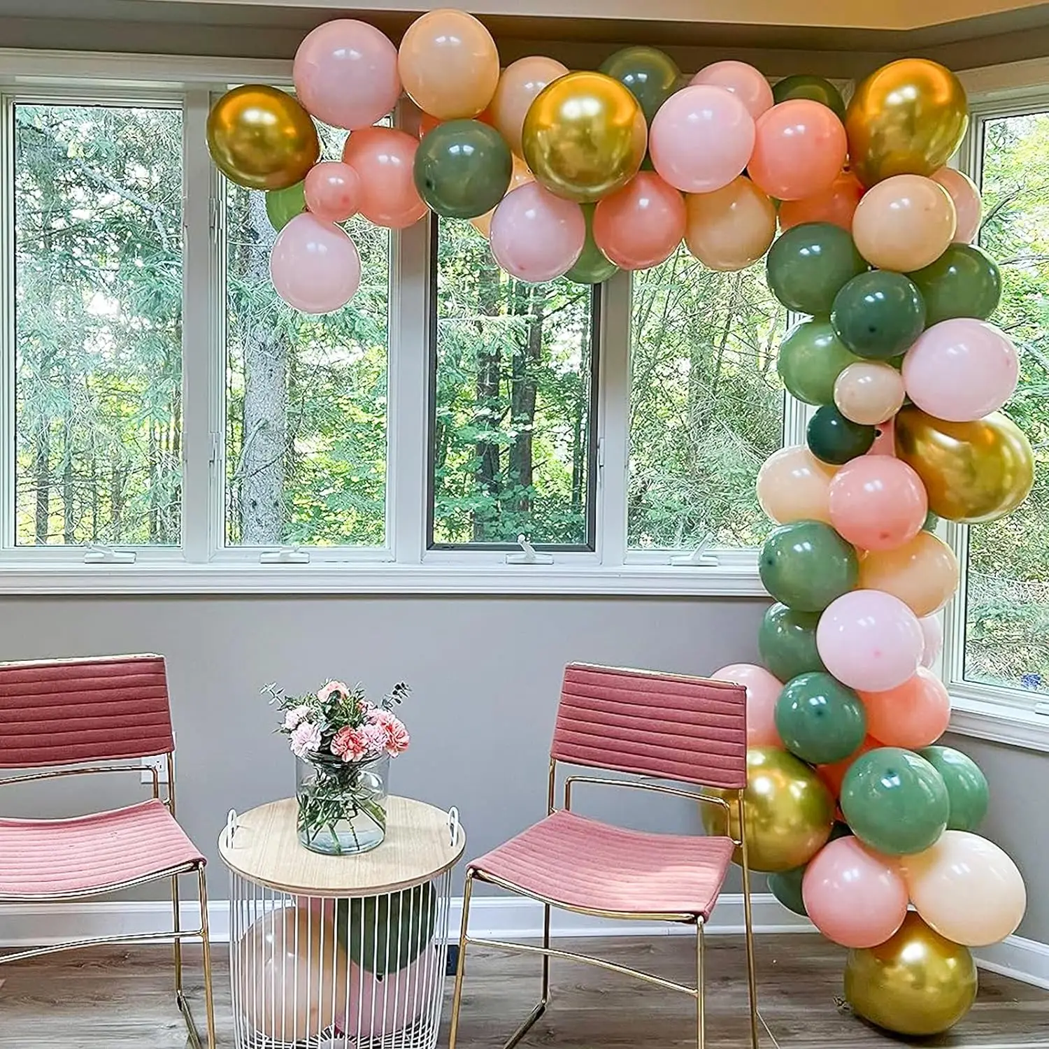 20pcs green and pink gold balloons, olive green balloons suitable for birthday jungle safari shower party decorations