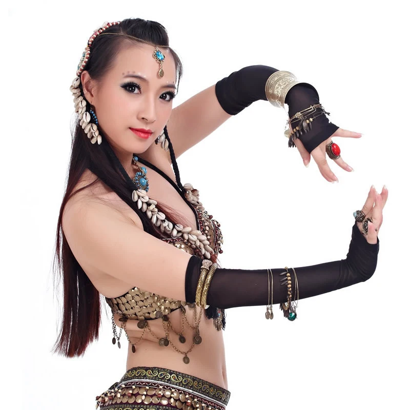 Women Tribal Belly Dance Costume Gypsy Dance Accessories Black Lady Sexy Sleeve Mesh Sleeves Gypsy Jewelry