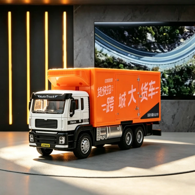1:50 Cargo Transport Truck Diecast Alloy Vehicle Pull Back Sound Light Parent Child  Loading Unloading Simulation Play Prop