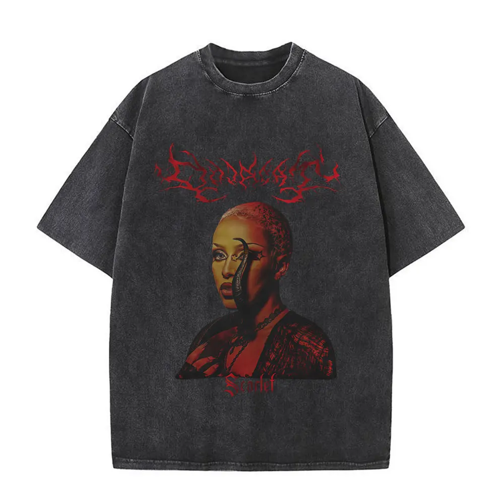 

Doja Cat Scarlet Metal Washed Винтажная футболка Подарки для фанатов Мужская женская одежда Модные футболки Повседневная хлопковая футболка большого размера