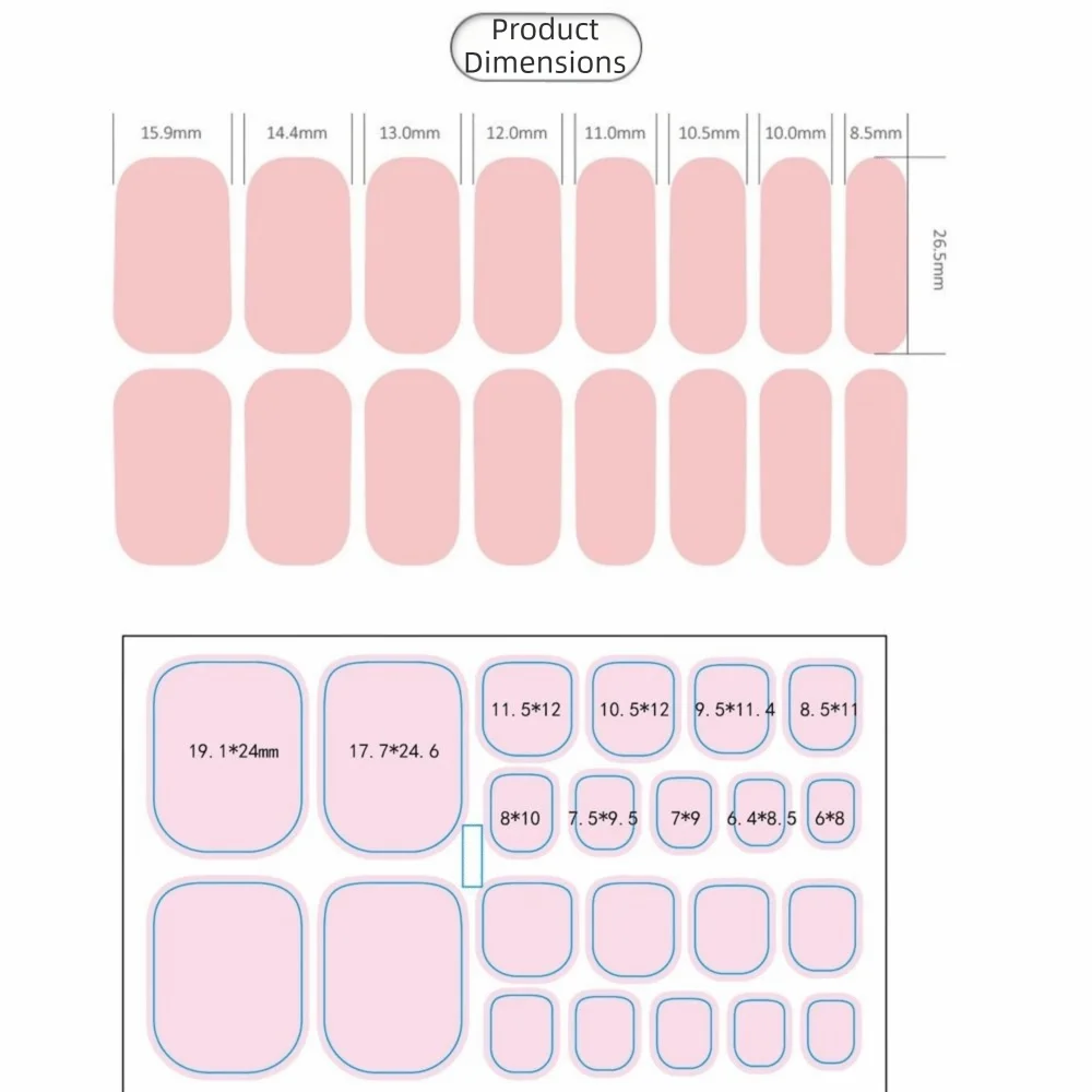 Self-Adhesive Gel Nail Stickers Glitter Pink Full Cover Nail Strips Solid Gradient Toenail Stickers Home Salon 6