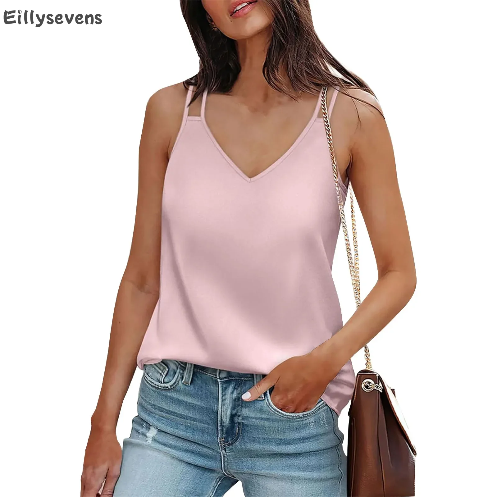

vintage Women's summer sexy camisole chic camis simple solid color street wear blouse large v-neck tops ropa de mujer ofertas