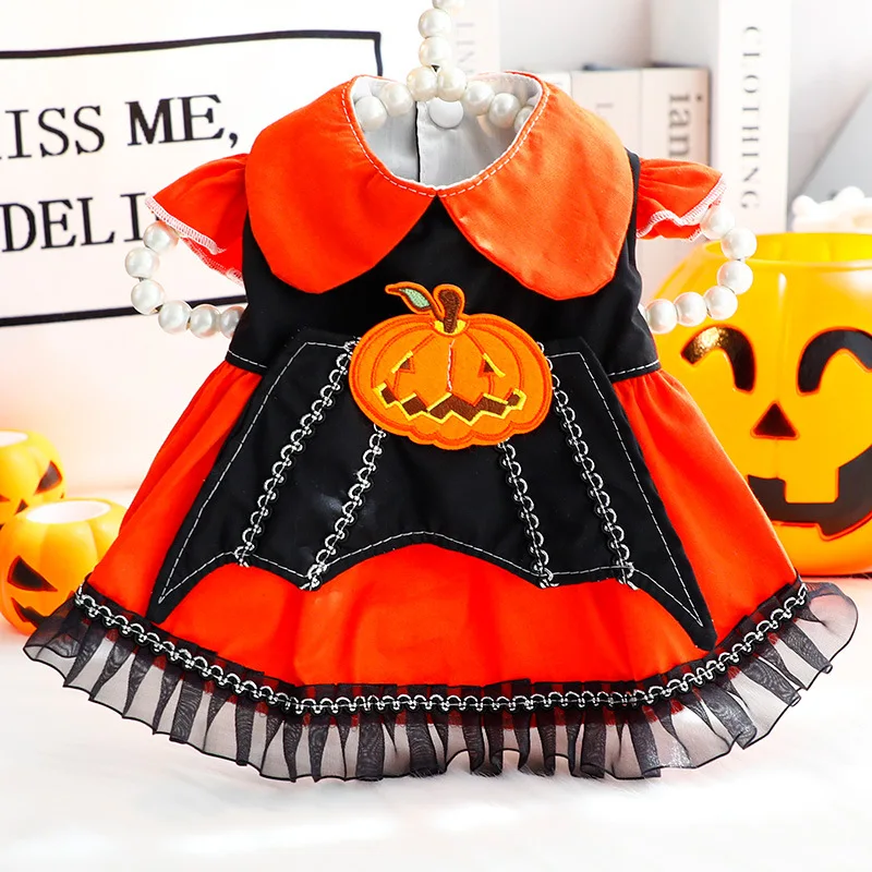 Autumn New Puppy Dog Cats Clothing Halloween Orange Pumpkin Wing Lolita Dress For Small Medium Dog Poodle Pet Dog Clothes XS-XL