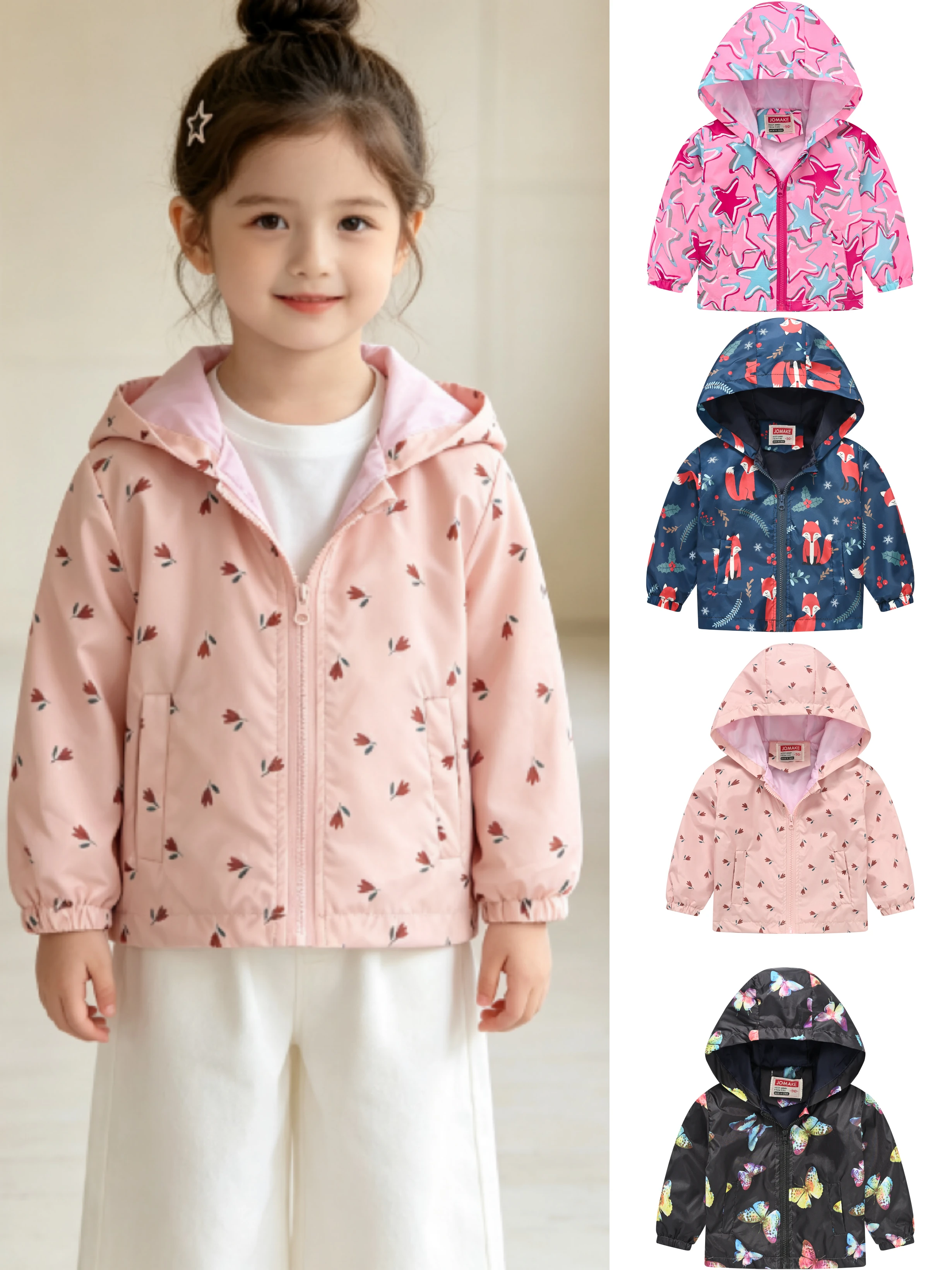Spring and Autumn Fashion Light and Thin Girl 1-7 Years Old Outdoor Hooded Short Jacket