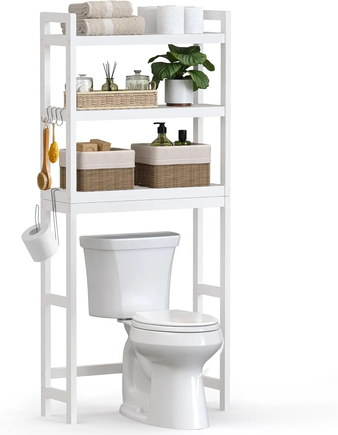 

3-Tier Over Toilet Bathroom Organizer with Adjustable Shelf, Space-Saving, 10.2 x 24.8 x 66.9 Inches, Cloud White
