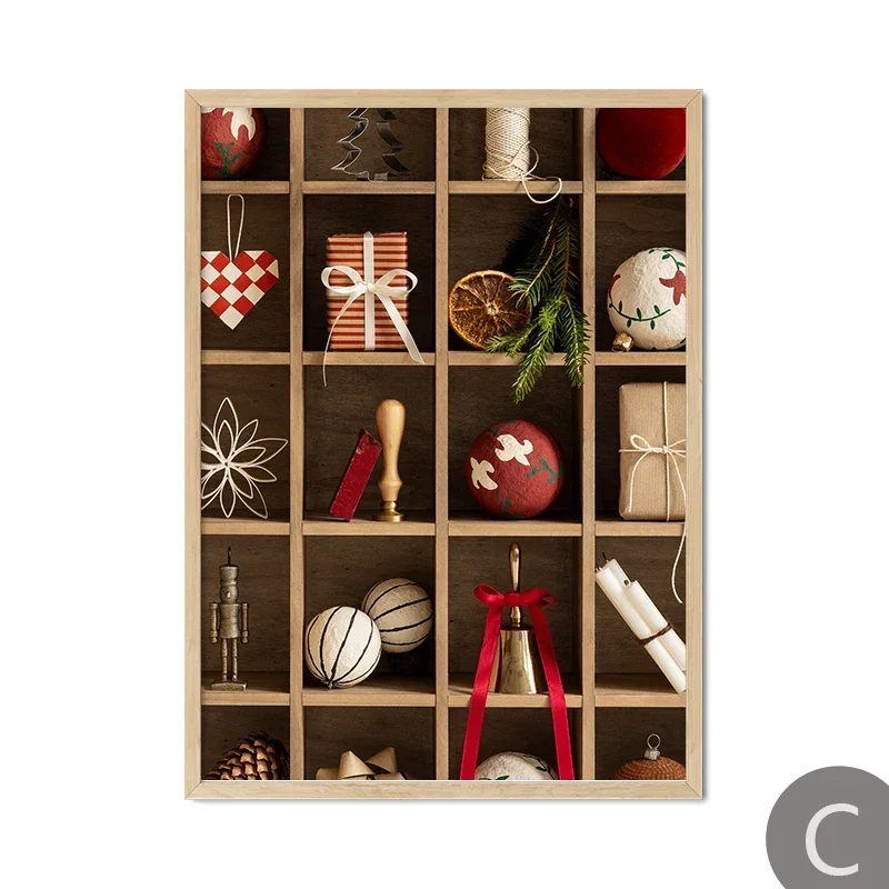 2026 Poppy Flower Cream Blooms Crimson Claus Christmas Cabinet Canvas Print Decorative Paintings Wall Art  Pictures Living room