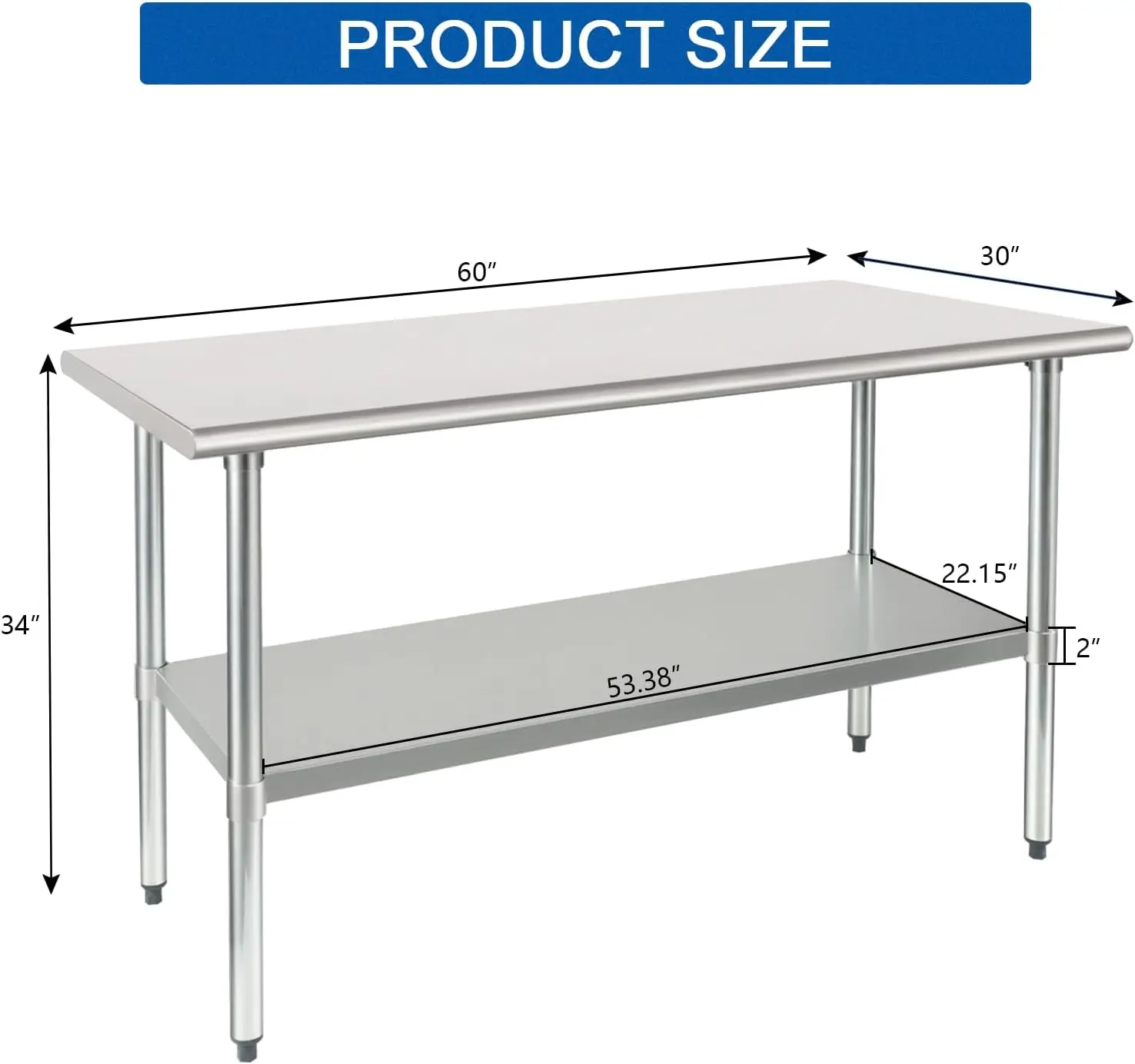 Stainless Steel Table 24X60 Inches with Undershelf and Galvanized Legs NSF Heavy Duty Commercial Prep Work Table for Restaurant