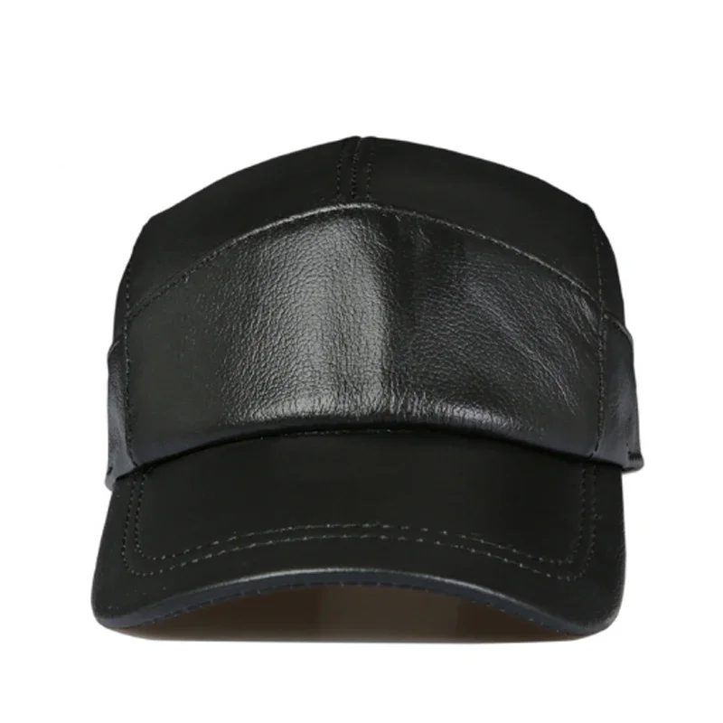 New 2022 Spring Man Genuine Leather Baseball Caps Male Casual Cowhide Belt Ear Warm 56-60 Adjustable Sprot Flight Hats