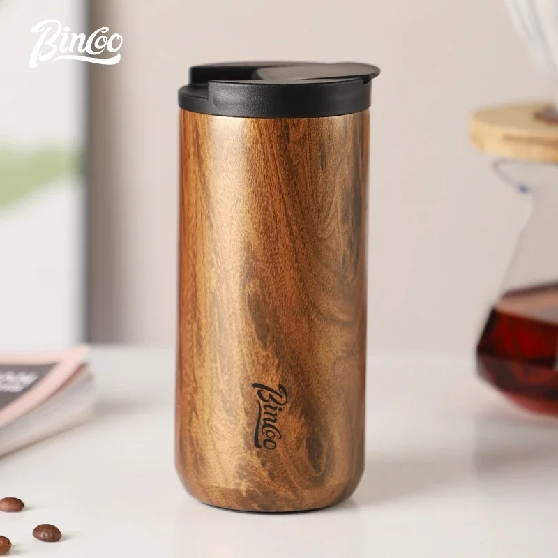 BINCOO 400ml & 550ml Thermal Flask Insulated Coffee Cup Thermal Water Mug Stainless Steel Wooden Color Leakproof Mug Cup For Car