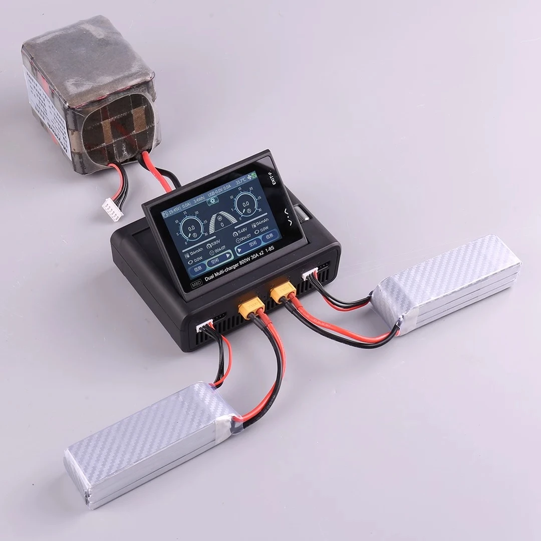 M8D 1600W 50A Touchscreen Dual Channels Charger 3.5'' Flip Screen 65W Fast Charger For 1-8S
