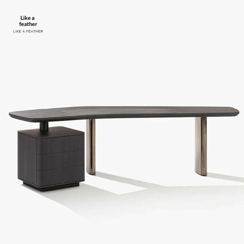#High-end Original Design Minimalist Solid Wood Desk Storage No Assembly Required Modern Irregular Shape Designer Office