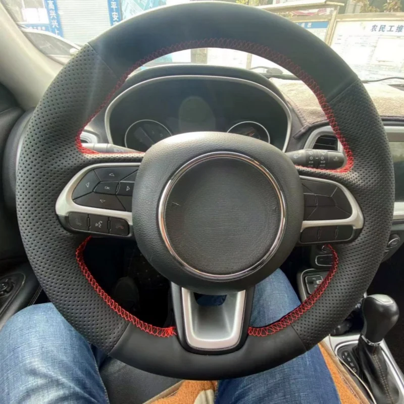 

Car Steering Wheel Cover Genuine Leather Breathable For Jeep Renegade 2016 2017 Compass 2017 Steering Wheel Braiding Cover