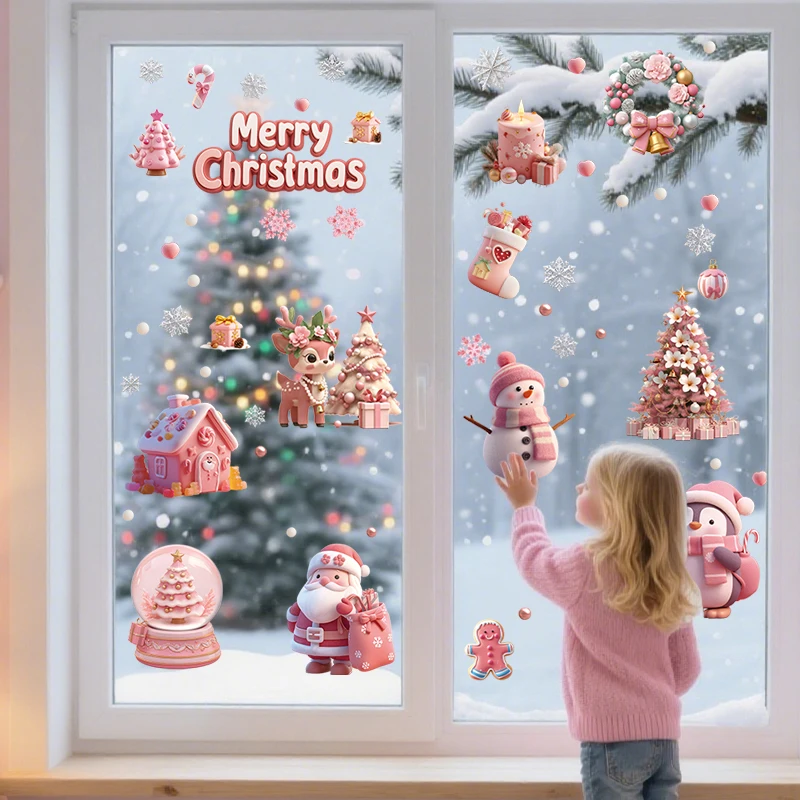 9 Stück Weihnachten Fensteraufkleber Schneeflocke Weihnachtsmann Schneemann Fensteraufkleber Wiederverwendbare Aufkleber für Glas Kinderzimmer Kinder Dekor