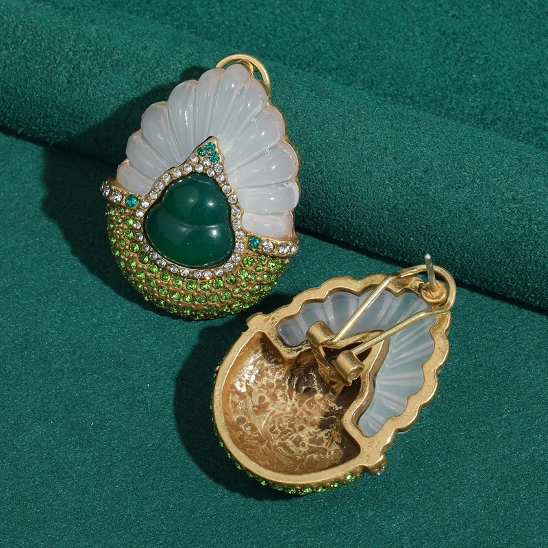 Vintage Green And White Agate Woman Stud Earrings Natural Gourd Stone Inlaid Chinese Style Retro Jewelry Luxury Birthday Gifts
