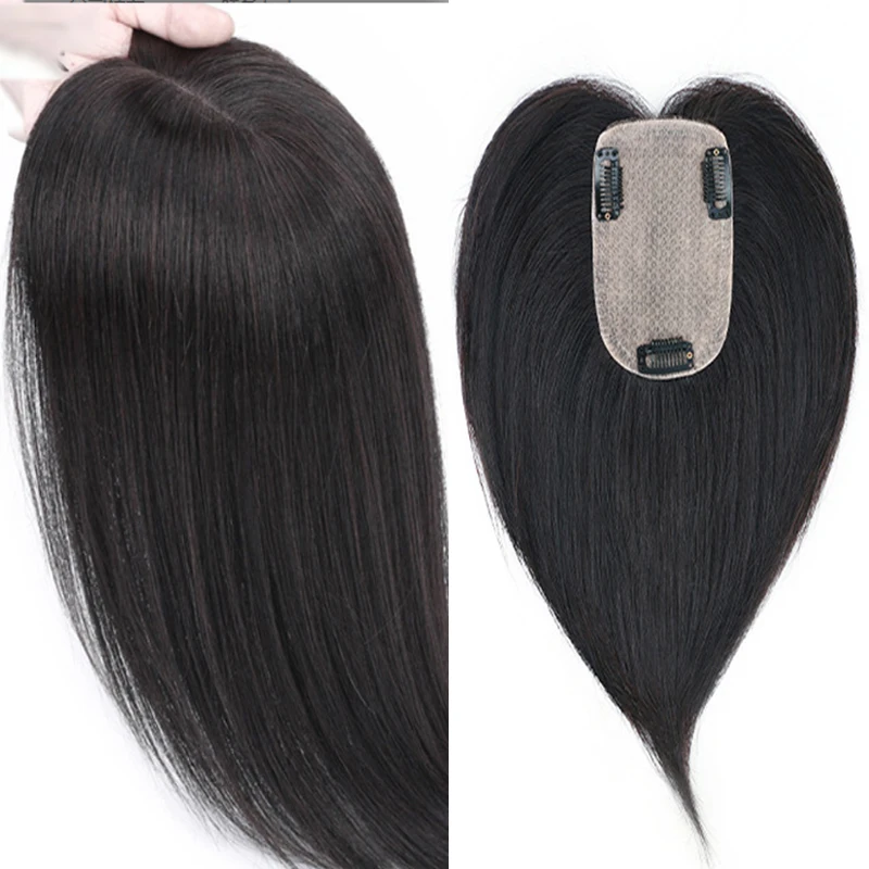 Summer Toupee Long Virgin Human Hair Topper 18X16CM Silicone Skin Fake Scalp Silk Base Women Toupee with 5 Clips PU Around